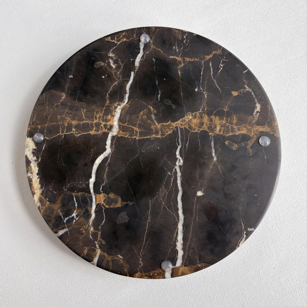Natural Marble Vanity Tray, Perfume Jewelry Tray, Round Ottoman Tray for Drinks, Coffee Table, Home Decorative (Portoro Black, 9.84Dx1.18H)