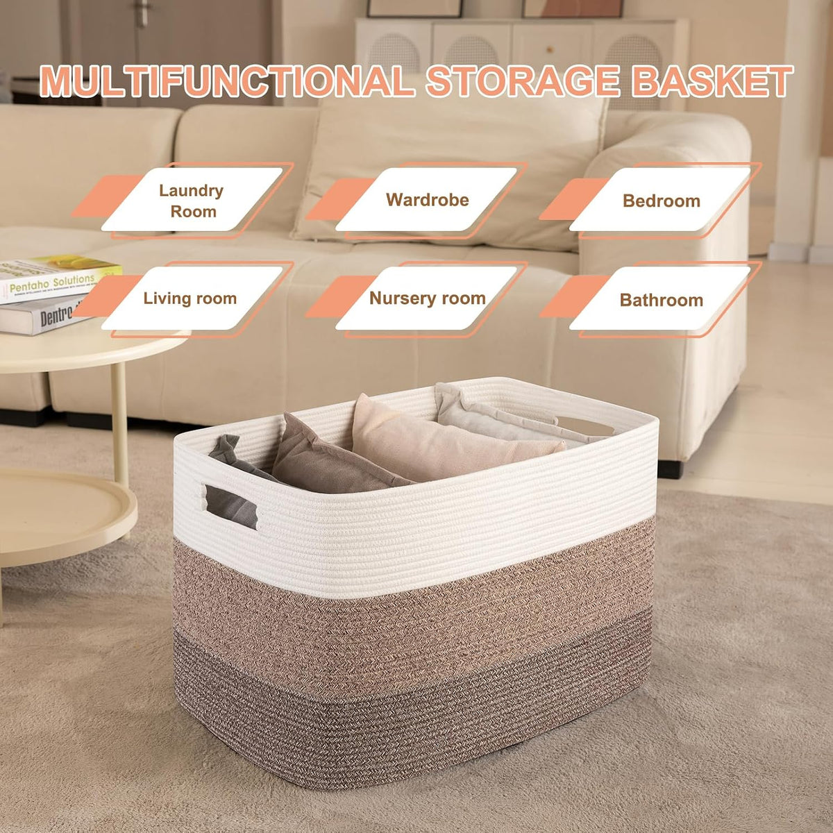 OIAHOMY 108L Extra Large Blanket Basket Dog Toy Basket radient Dark Brown