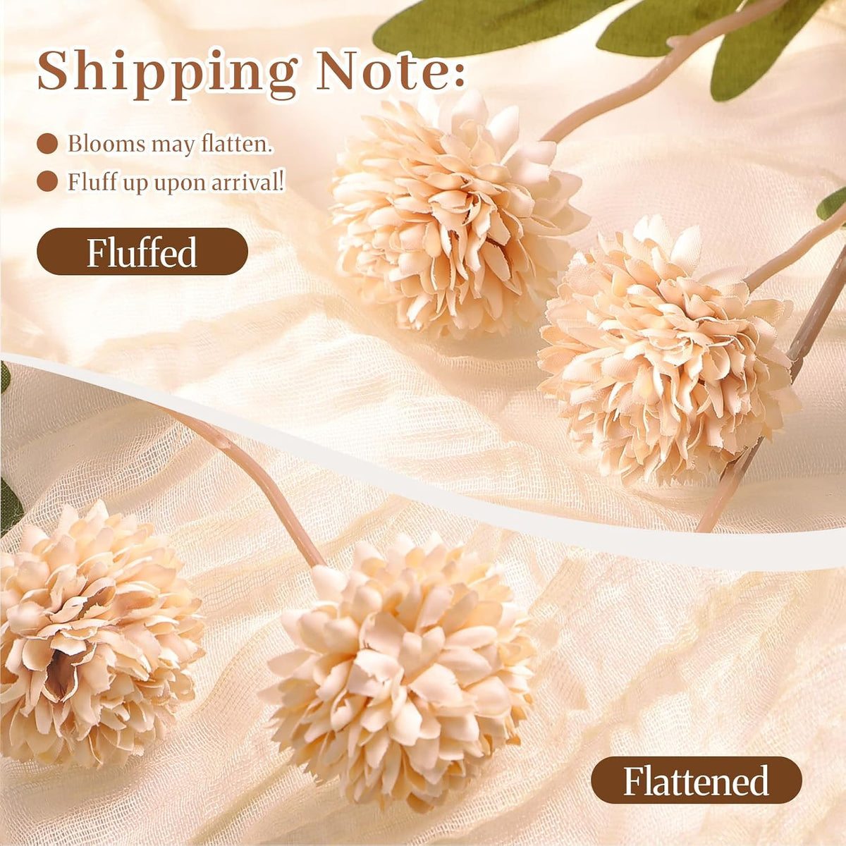 Alupssuc 32 Pcs Beige Faux Silk Mums, Fake Chrysanthemum for Vase