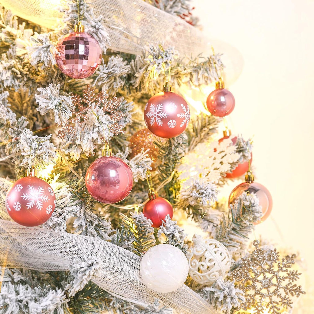 95Pcs Christmas Ball Ornaments Set,Neutral Christmas Tree Decoration Gift, Seasonal Decorative Hanging Ornament Set with Hand-held Gift Package for Xmas Tree (Rose Gold)