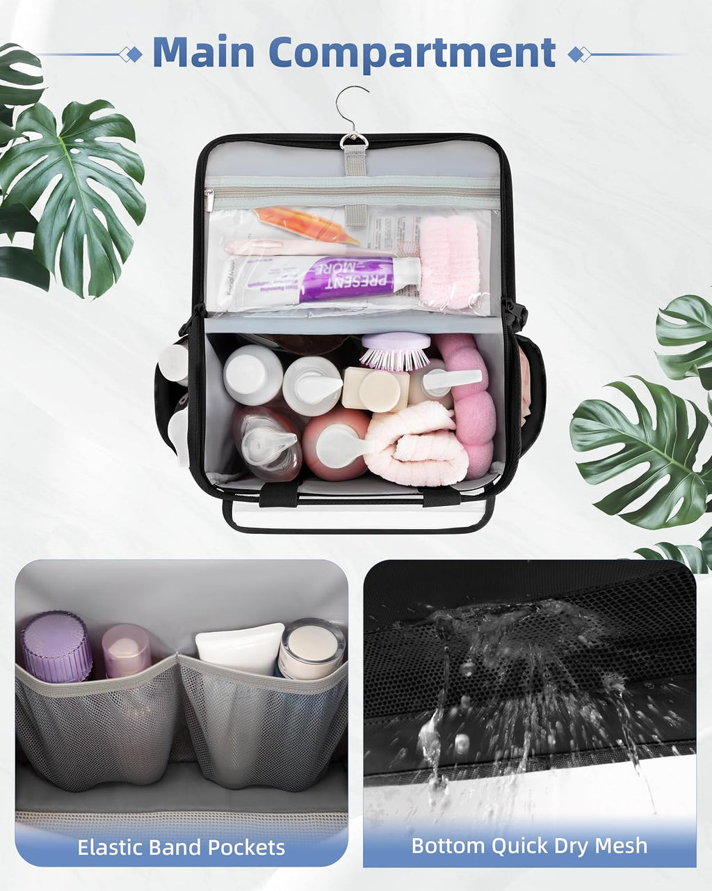 Marscamd Hanging Shower Caddy Organizer Bag with Quick Dry Mesh, Black