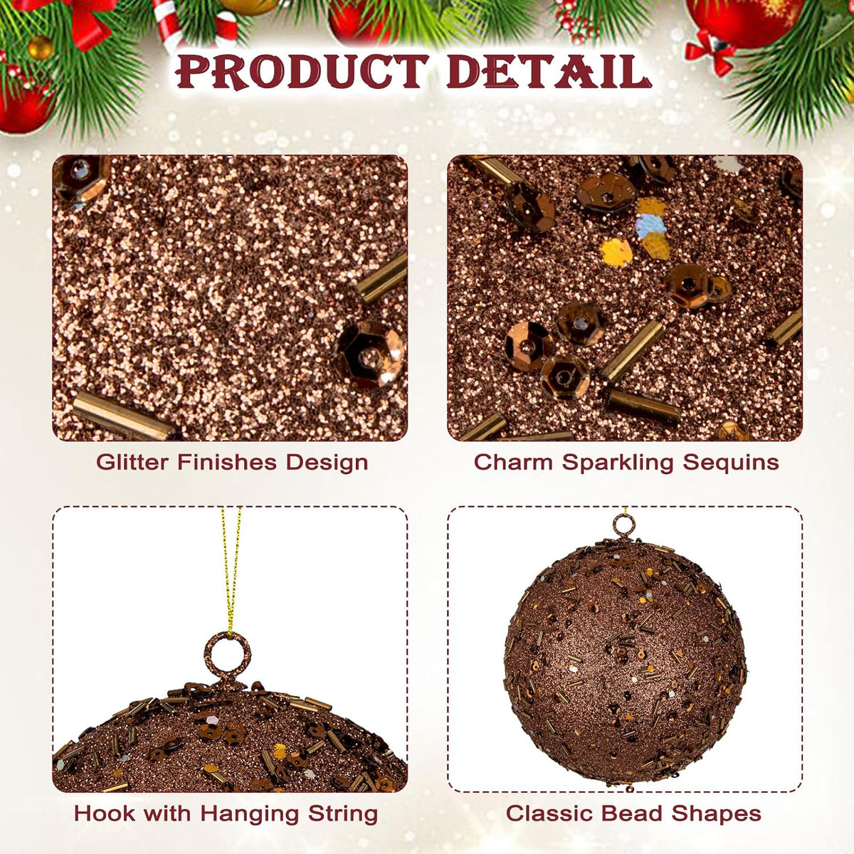 4Pcs 4.7" Large Bronze Christmas Balls Ornaments for Christmas Trees