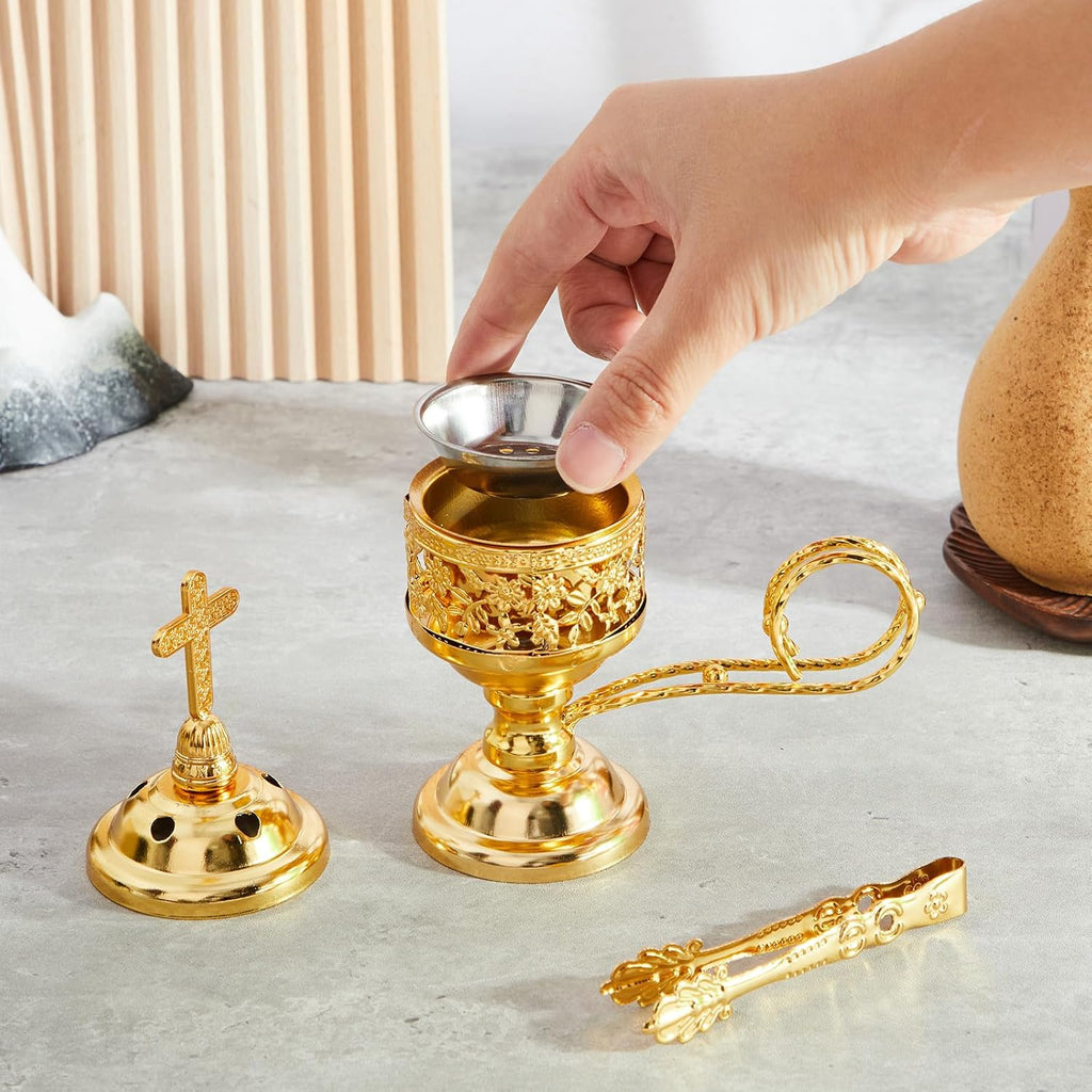 Zonon 2 Sets Incense Burner with Tong, Gold, Classic