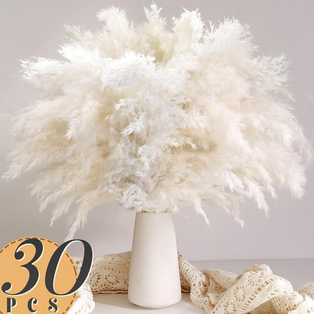 30PCS White Pampas Grass for Home Decor - Elegant Boho Decor - Premium Quality Pampas Grass Stems - Perfect for House, Nursery, Western, Wedding, Table, and Bohemian Decor