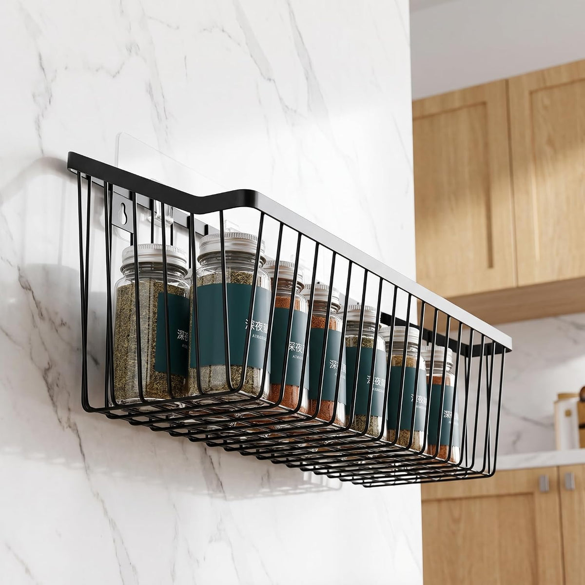 2 Set Cabinet Door Organizer, Adhesive Hanging Wall Storage Basket, Black