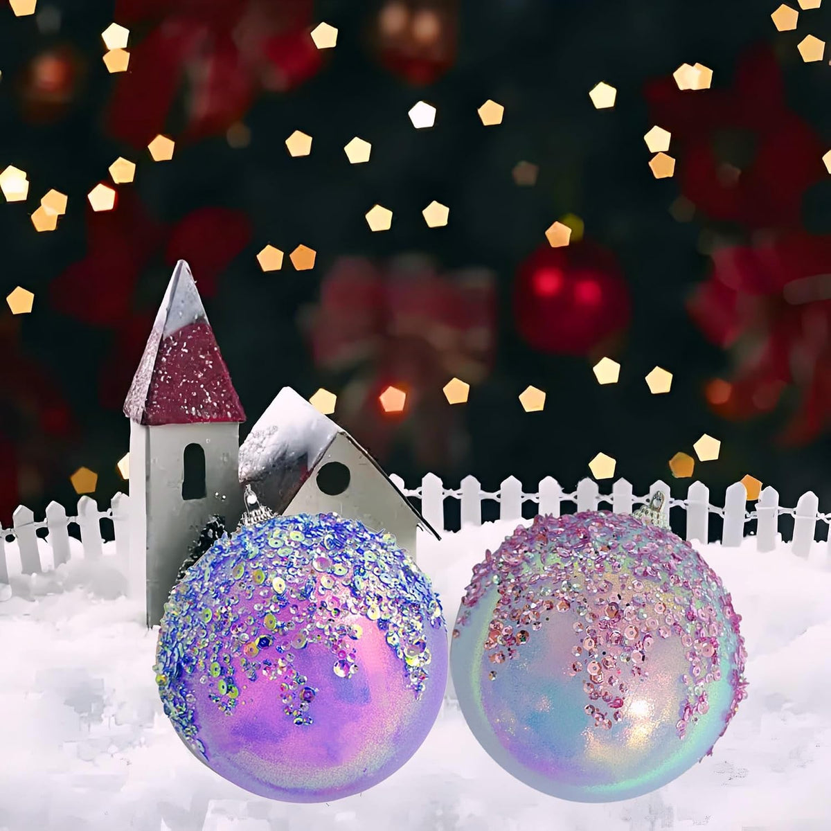 4Pcs Christmas Balls Ornaments -Shatterproof Christmas Ball for Xmas Tree Decorations Hanging,Wedding Party Holiday Decorations Colorful Purple Glitter Ball 4in x 4 Pack