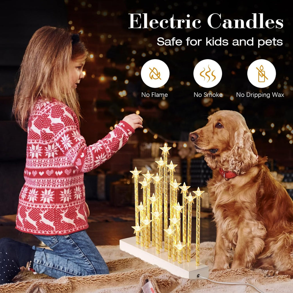 Lewondr Christmas Swedish Candelabra, Star Taper Flameless Candles, 20 LED