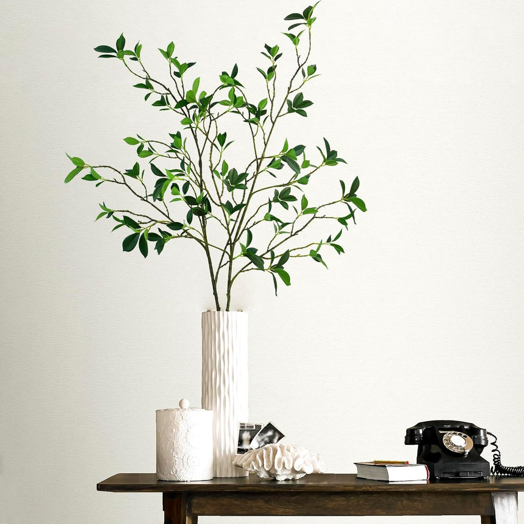Krissing 2Pcs Artificial Greenery Stems, 44inch Fake Ficus Twig Branches