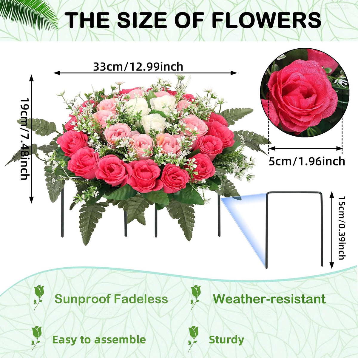 Lodou Artificial Cemetery Flowers,Silk Memorial Cake for Cemetery,Artificial Flower Centrepieces for Tables,Artificial Rose Graveyard Memorial Flowers for Headstones Decoration (Pink)
