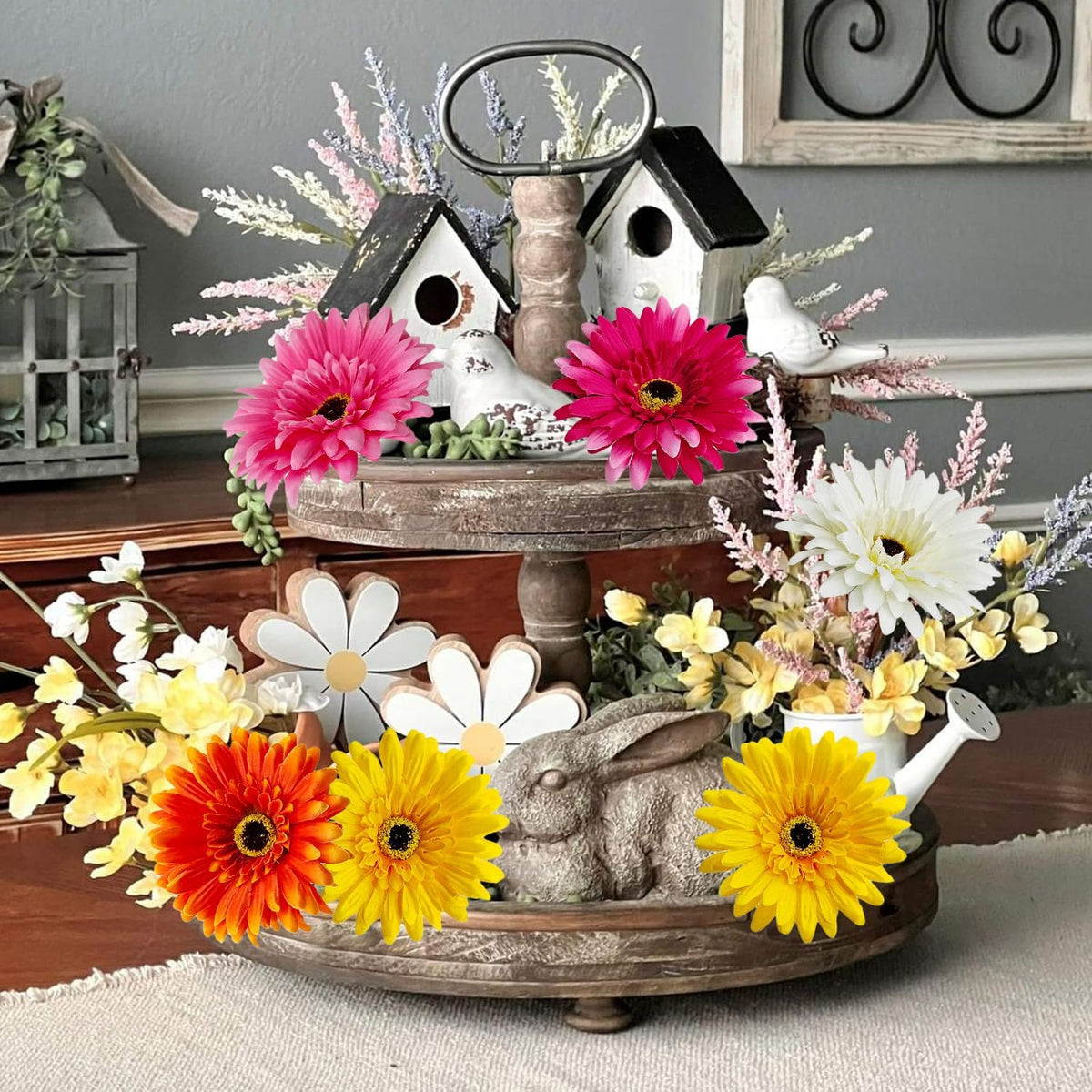20 Pcs Fake Silk Gerbera Daisy Artificial Flowers with Stems Faux Daisies Flower Bulk for DIY Art Crafts Home Wedding Party Vase Centerpieces Tables Garland Wreath Decoration (Multi Color)