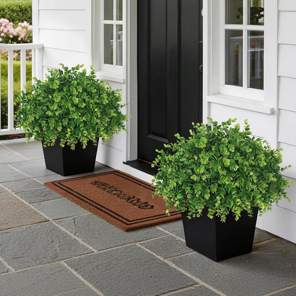 2Set Lifelike Touch Fake Eucalyptus Topiary Ball Trees for Porch(Green)