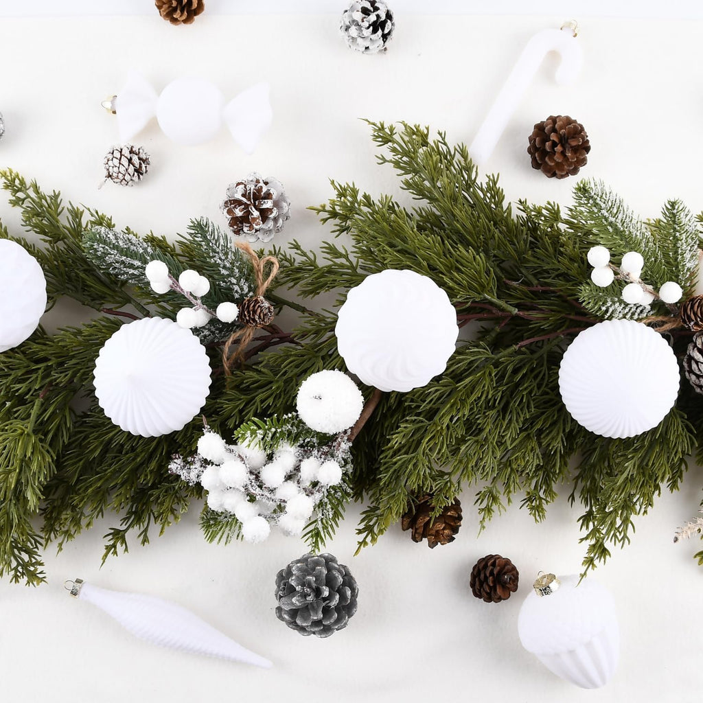 Velvet Ornaments for Christmas Tree Decorations - White Flocked Christmas Ornament Set for Winter Holiday Decor - Shatterproof Xmas Balls Ornaments Bulk - Pack of 24
