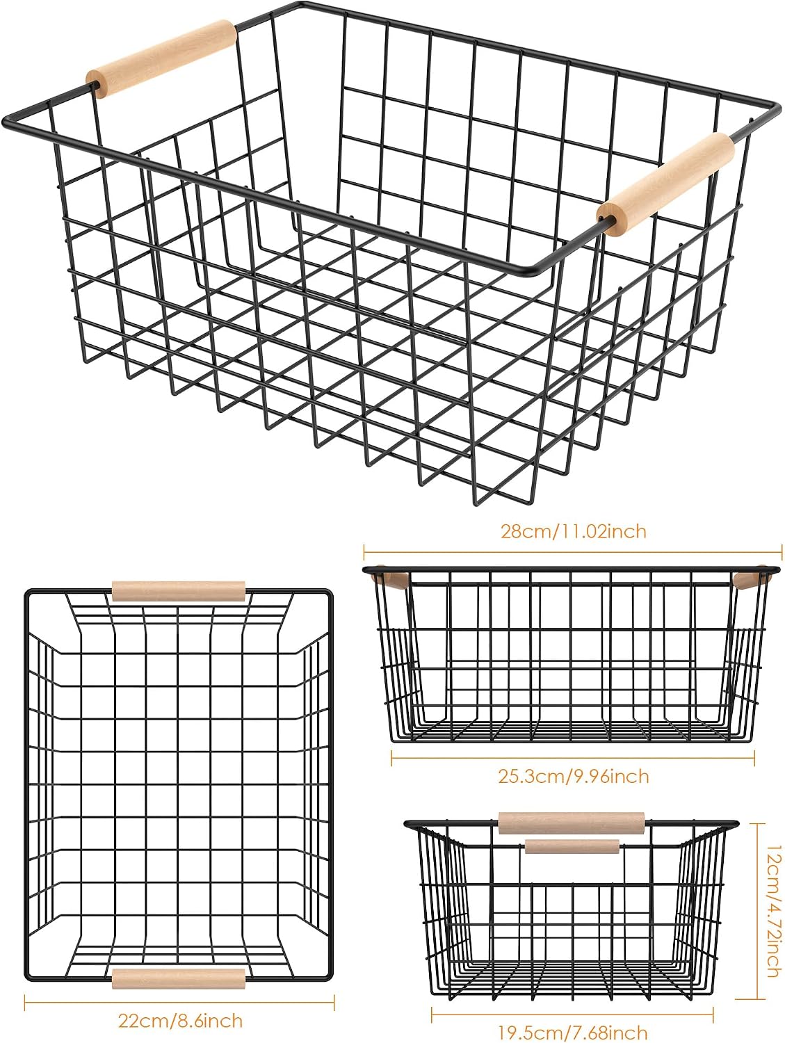 Baskets for household purposes, Wire Basket with Wooden Handle