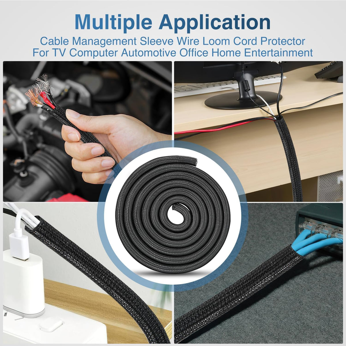 Nilight Cable Sleeve, 25ft-1/2inch Cord Management Sleeves Black Wire Loom