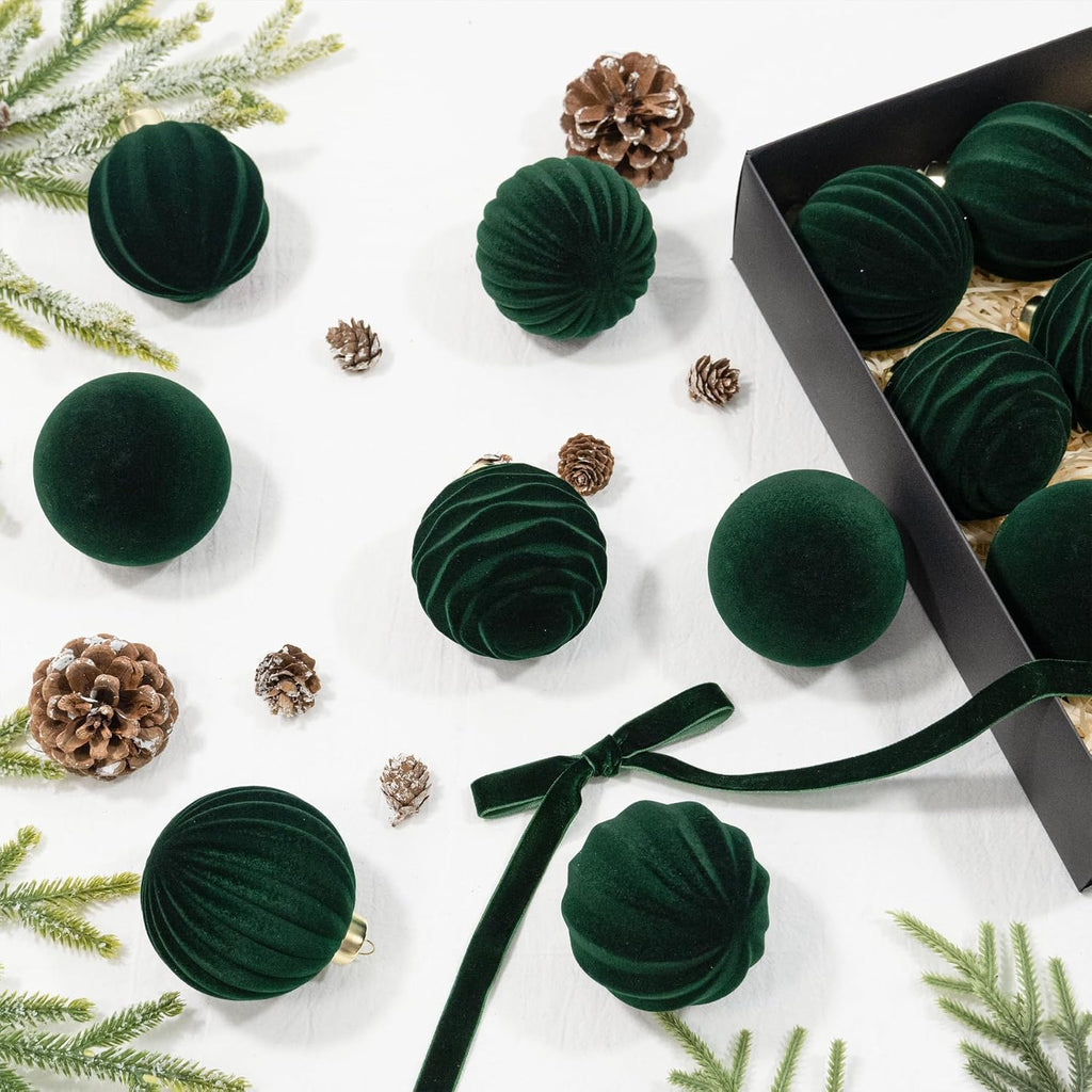 Hismir 12 Pcs 3.15 Inch Velvet Christmas Tree Ornaments Bulk Flocked Balls