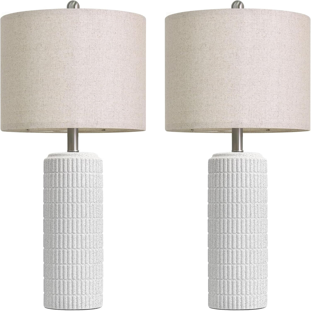 PoKat 27.5'' Tall Table Lamps for Living Room Set of 2, Stone-Like Ceramic Bedroom Lamps for Night Stands, Farmhouse Bedside Lamps for Bedroom Living Room, Nightstand Lamps for End Table, Hallway