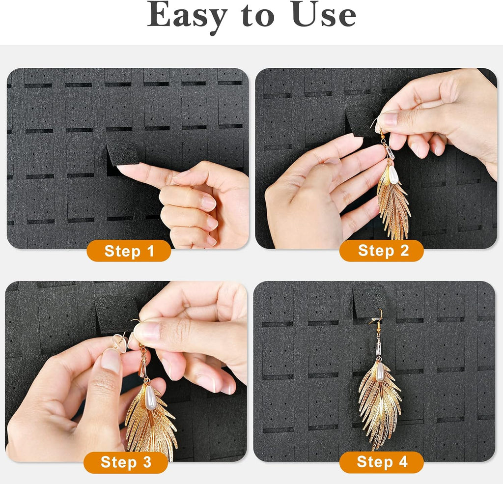 Lolalet Hanging Earring Holder Organizer with 20 Hooks for Women, Earring Organizer Wall Earrings Hanger Pierced Earring Storage, Felt Stud Earring Display, 608 Holes for Earrings - Black, 2 Pack