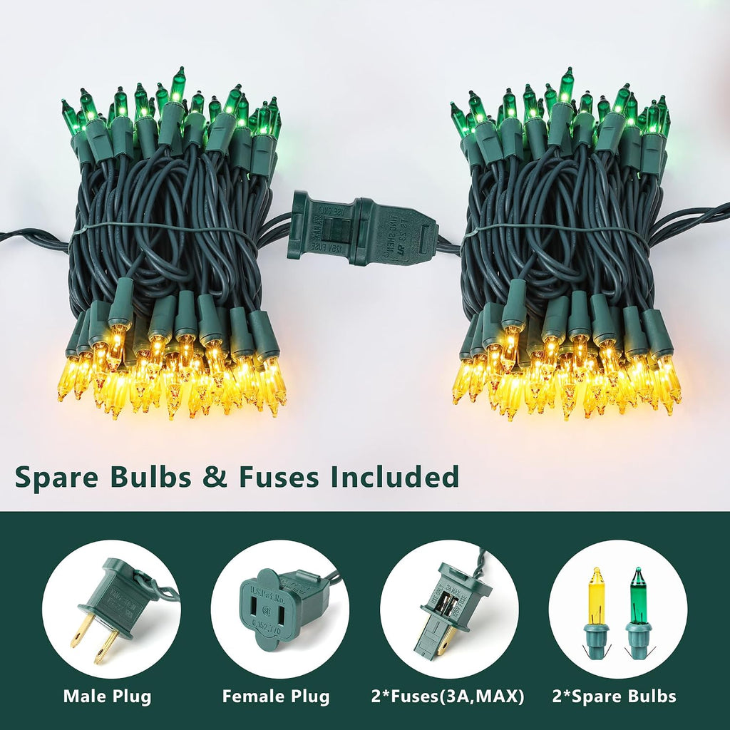BrizLabs Christmas Lights, 100 Count 19.7ft Yellow & Green String Lights