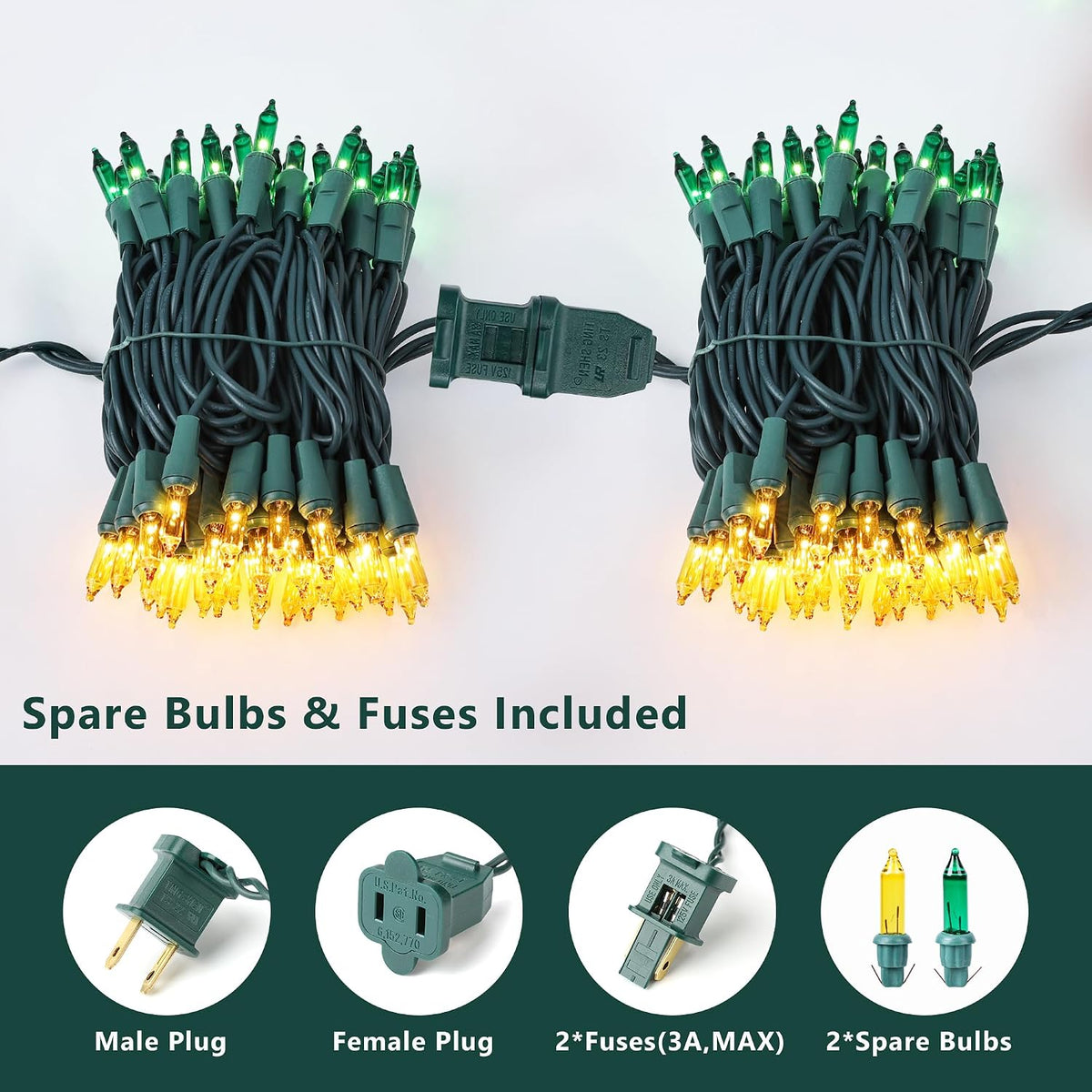 BrizLabs Christmas Lights, 100 Count 19.7ft Yellow & Green String Lights