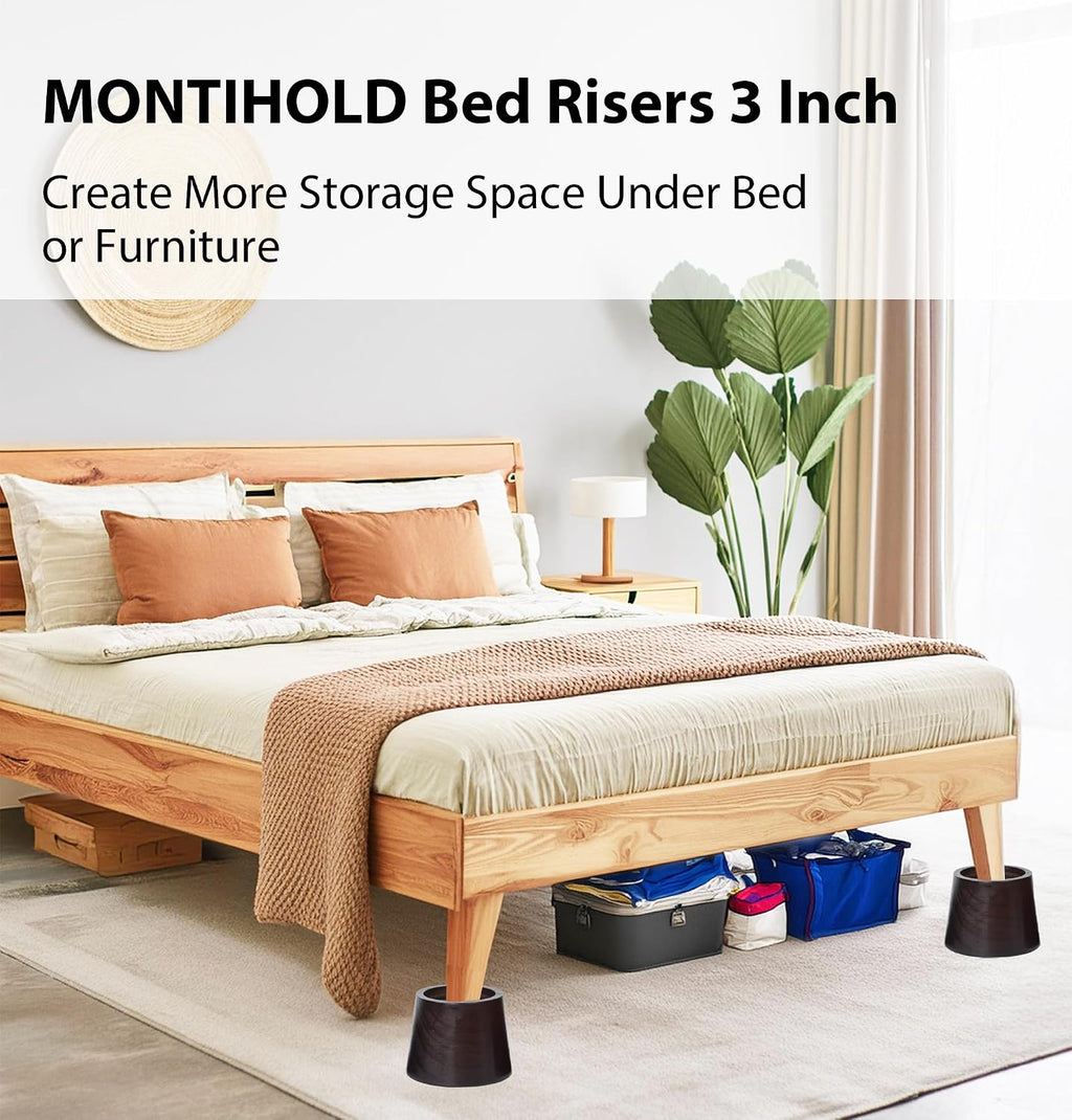 Bed Risers - Premium Pine Wood Furniture Risers, Sturdy 3-Inch Lifts for Heavy-Duty Support and Enhanced Decor (Dark Brown, 3 Inch)