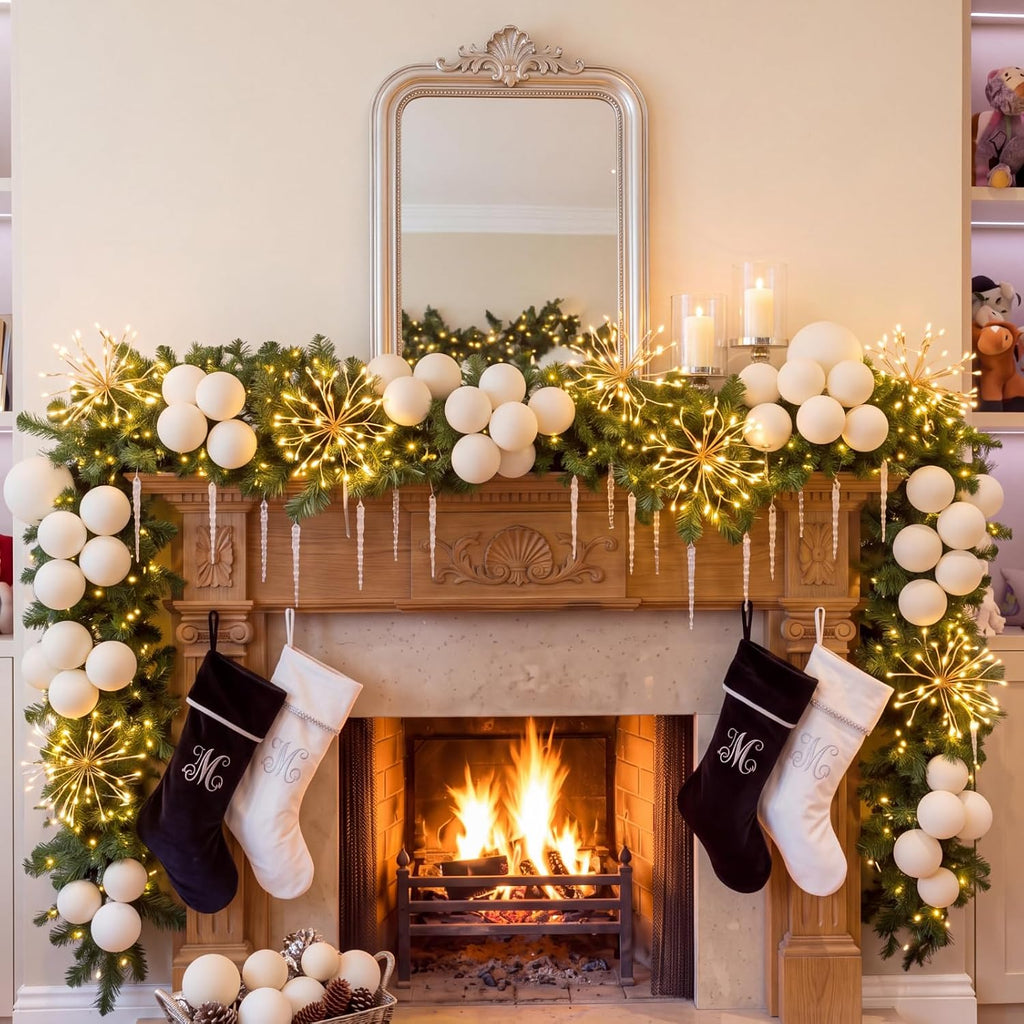 Roowest 4 Sets Large Velvet Christmas Ball Clusters Ornaments White Decor