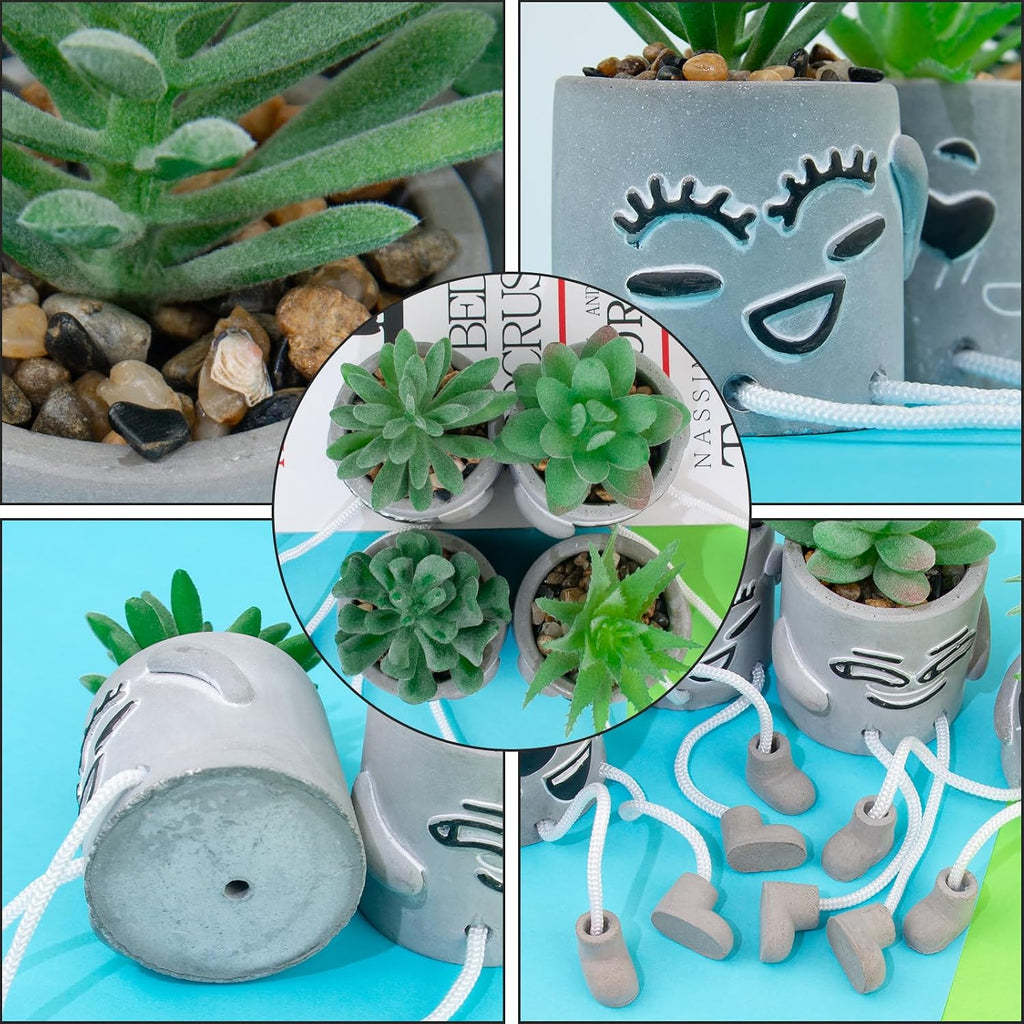 4 Pack Artificial potted Succulent Plants with Hanging Legs, Fake Mini Succulents in Pots, Faux Small Plants for Office Desk, Kitchen, Bathroom, Home Shelf Decor, Funny Office & Home Decor Accents