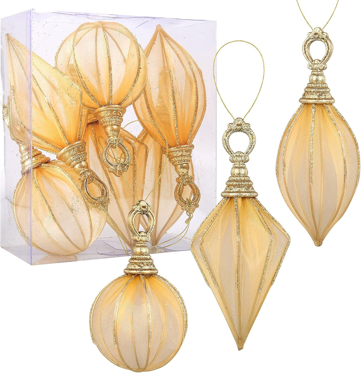 Christmas Ball Ornaments, 6pc Set Gold Rugby,Round Ball, Diamond Pendant Christmas Decorations Hanging,Suitable for Gifting Xmas Tree Decorations Wedding Party Holiday