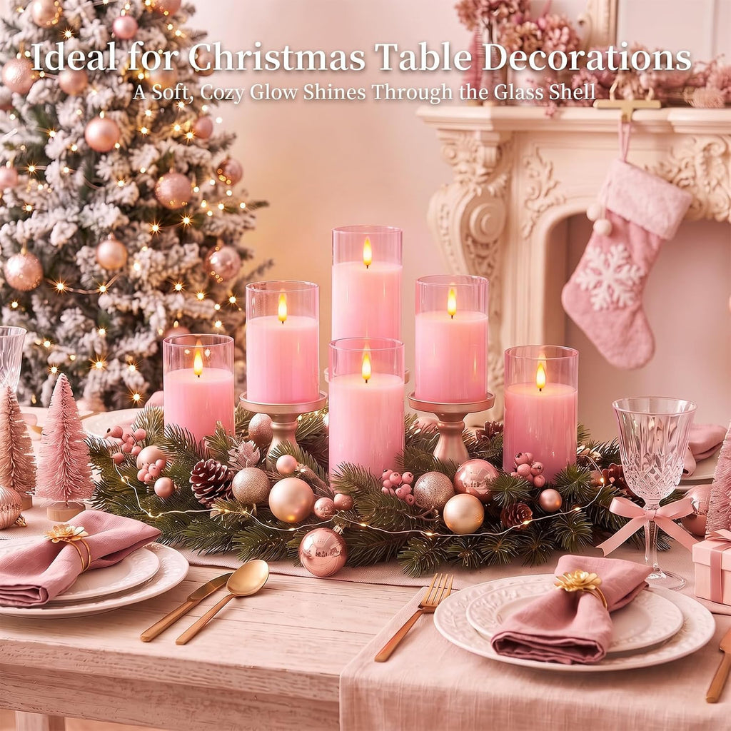 Amagic Pink Glass Flameless LED Candles Battery Operated with Remote Timer