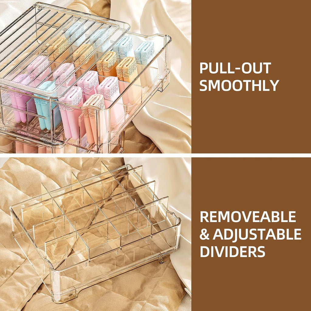 Underwear Drawer Organizer with Dividers, 24 Cell Stackable Sock Organizer for Closet, Plastic Underwear Storage Drawer for Closet, Bra Organizer for Baby Clothes, Panties, Belts, Ties, Scarf