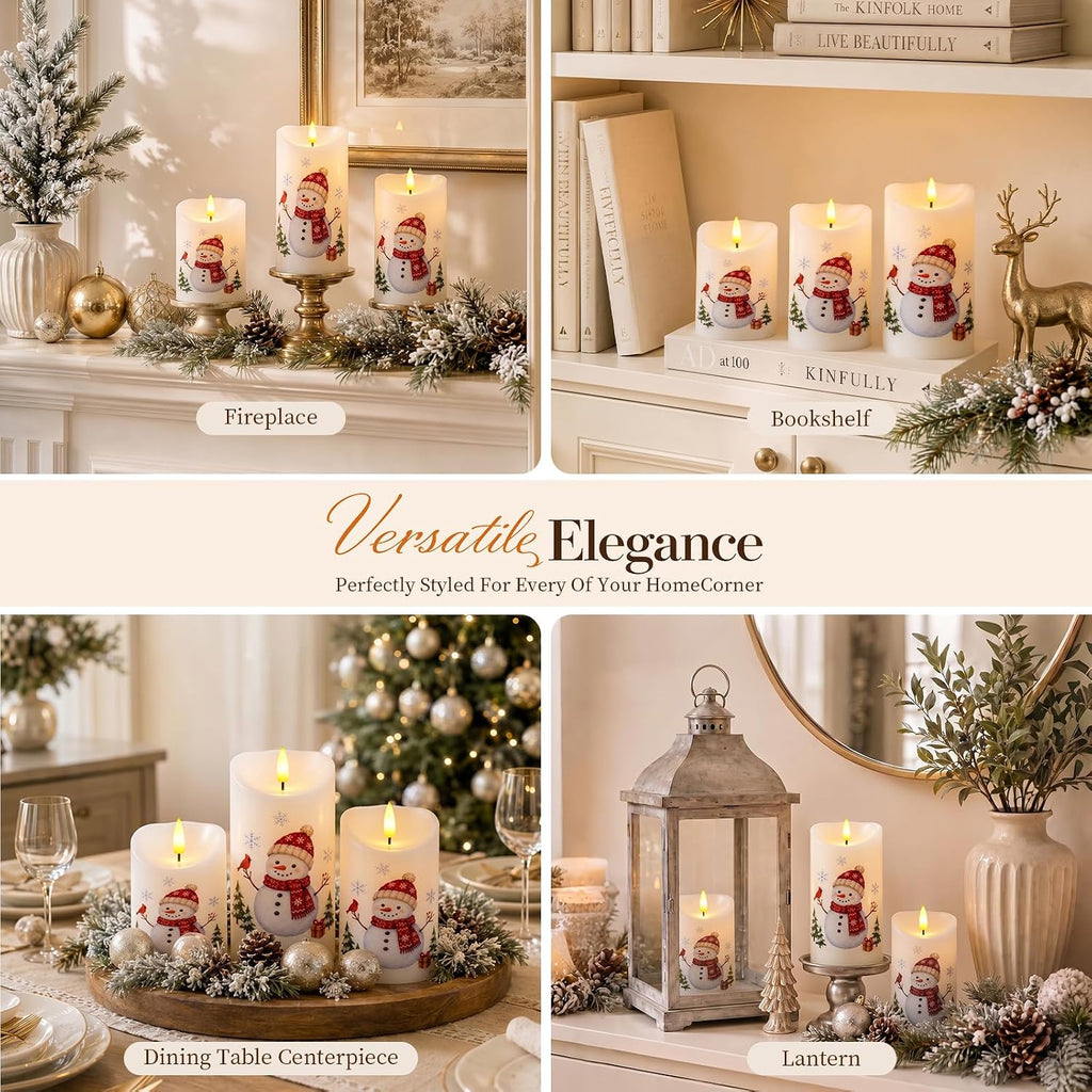 Raycare Christmas Real Wax Flameless LED Pillar Candles with Timer Remote