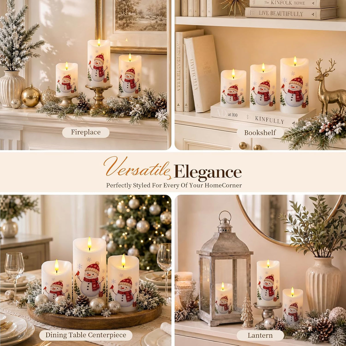 Raycare Christmas Real Wax Flameless LED Pillar Candles with Timer Remote