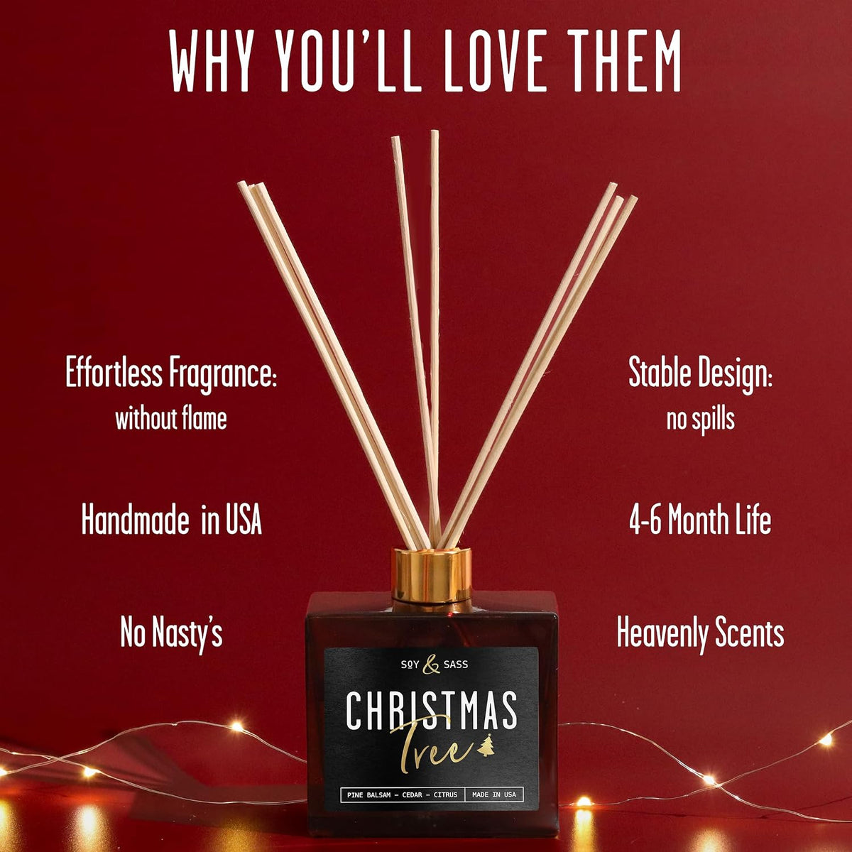Christmas Tree Diffuser, Christmas Diffuser Decor - w/Pine Balsam, Cedar & Citrus I Infused w/Essential Oils I 3.75 OZ Oil I Long-Lasting Scent Lasts 4-6 Month's I Made in The USA