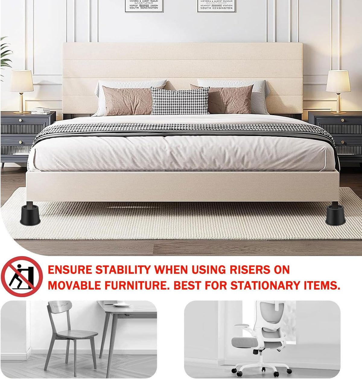 ANNKUT Bed Risers 4 Inch Heavy Duty, Round Furniture Risers for Bed Desk Table Sofa Couch，Bed Lifts Risers, Support up to 3300 Lbs(8 Pack Black)
