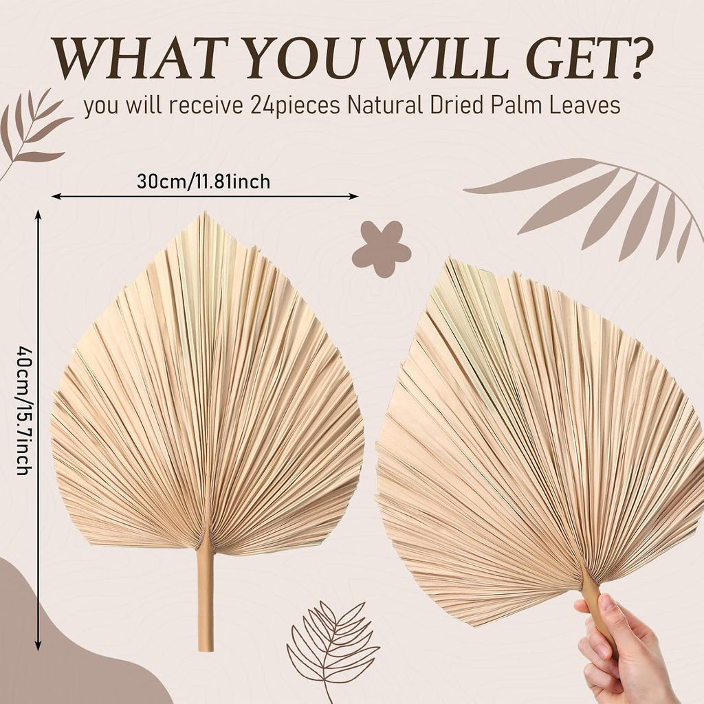 Novabright 24 Pcs Dried Palm Leaves Artificial 15.7" Large Boho Trimmed Spear Tropical Palm Leaves Fans for Boho Wedding Decor Hawaiian Luau Party Kitchen Farmhouse Table Flowers Arrangements