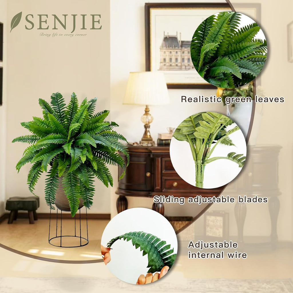 Senjie Fake Ferns 4 Set 55 Branches Artificial Ferns for Outdoors 32in
