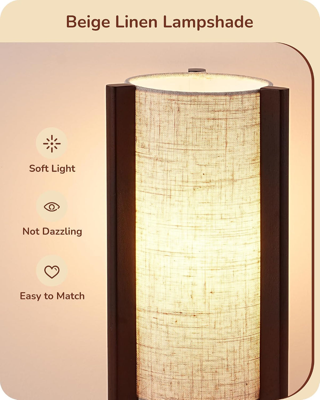 EDISHINE Wood Table Lamp, 13.5" Small Bedside Lamp, Rosewood, E26 Base