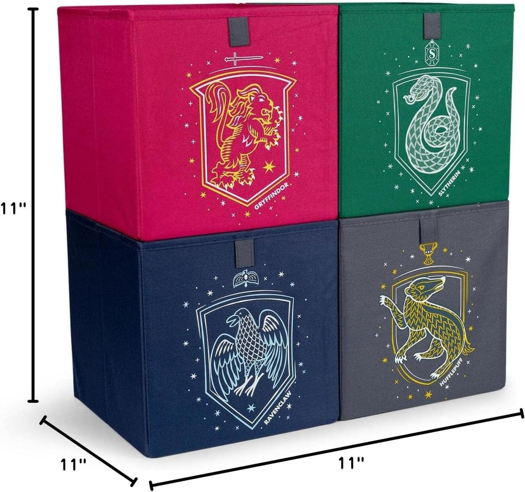 Ukonic Harry Potter Hogwarts Houses 11-Inch Storage Bin Cube Organizers, Set of 4 | Fabric Basket Container, Cubby Cube Closet Organizer | Wizarding World Gifts And Collectibles