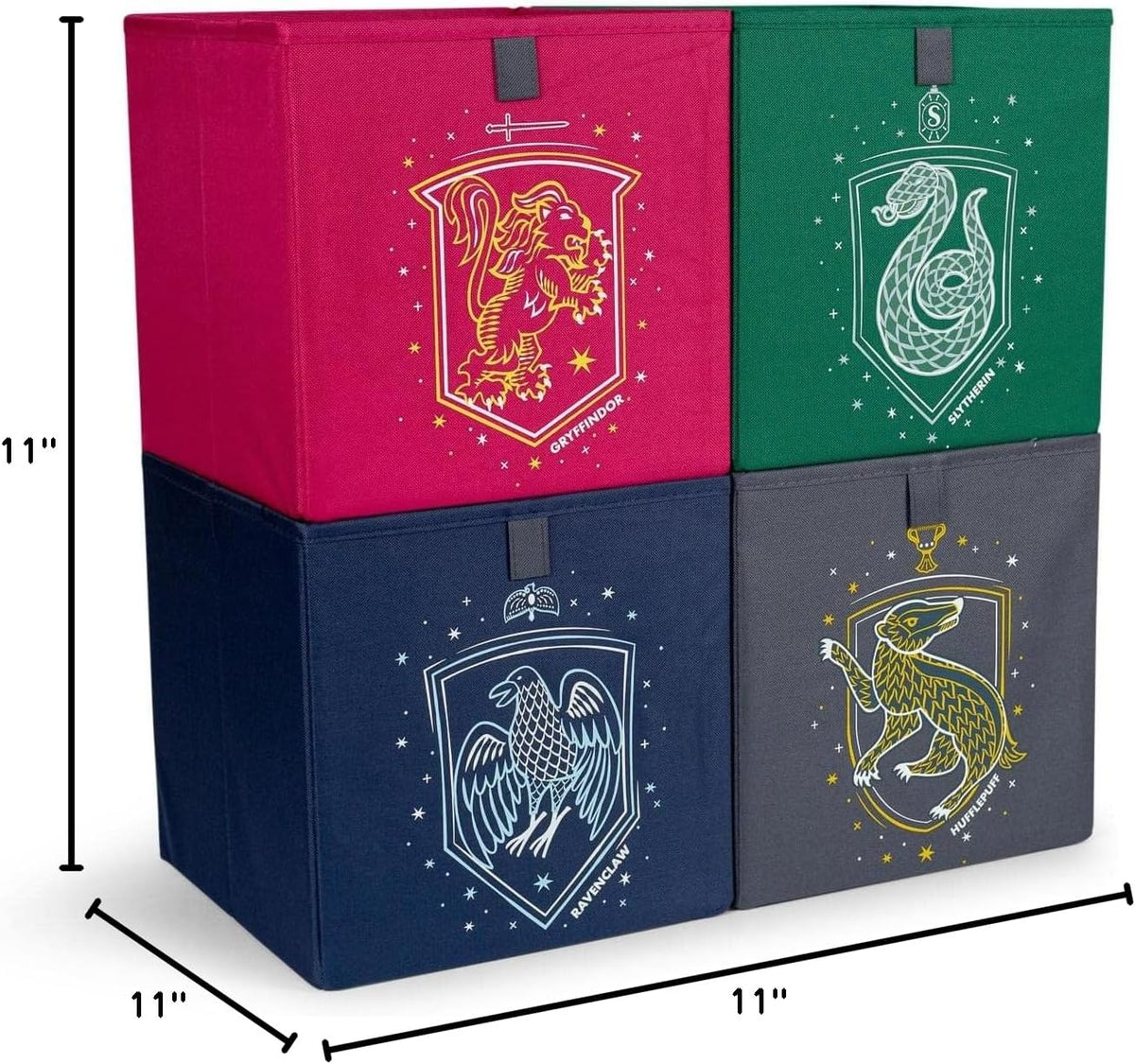 Ukonic Harry Potter Hogwarts Houses 11-Inch Storage Bin Cube Organizers, Set of 4 | Fabric Basket Container, Cubby Cube Closet Organizer | Wizarding World Gifts And Collectibles