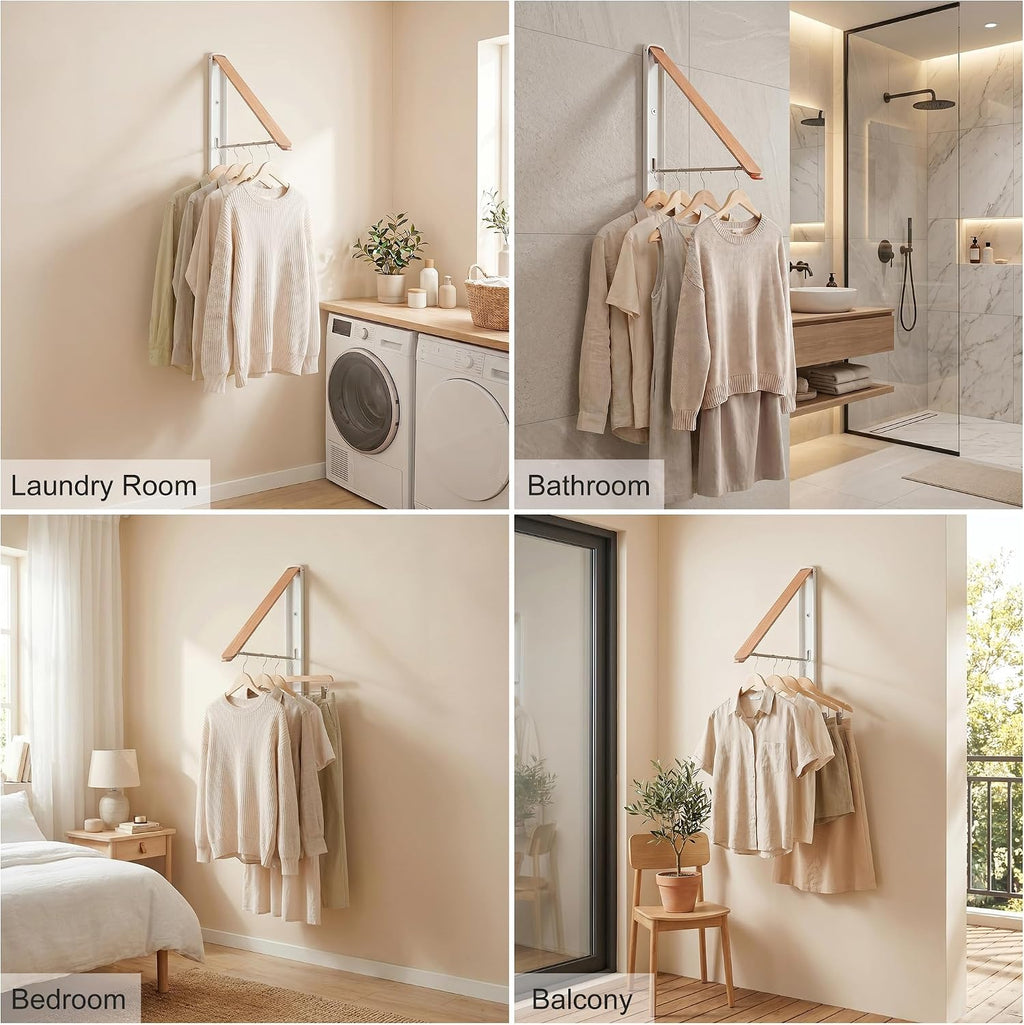 RFOUO White Foldable Wall Mounted Clothes Drying Rack,Laundry Hanger,1 Pack