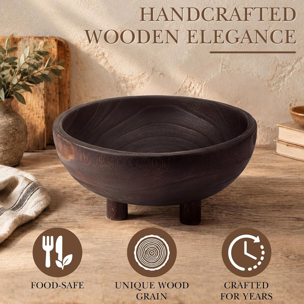 Brown Wooden Fruit Bowl with 4 Legs for Kitchen Counter