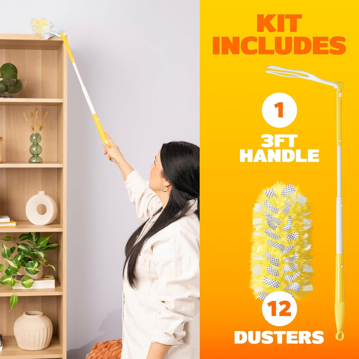 Swiffer Duster Kit with 3 ft Extendable Handle, Dusters for Cleaning, Set Includes 1 Extension Pole and 12 Heavy Duty Dusting Refills Dust Cleaner, Long Extended Wand for Ceiling Fans and Walls