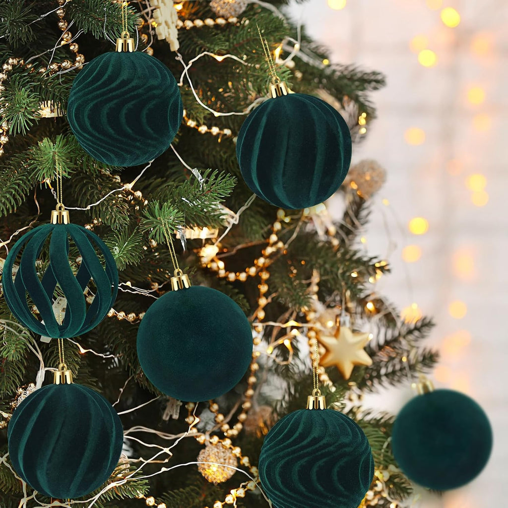 DERTE 12Pcs 3.15in Velvet Christmas Tree Balls Ornaments (Green)