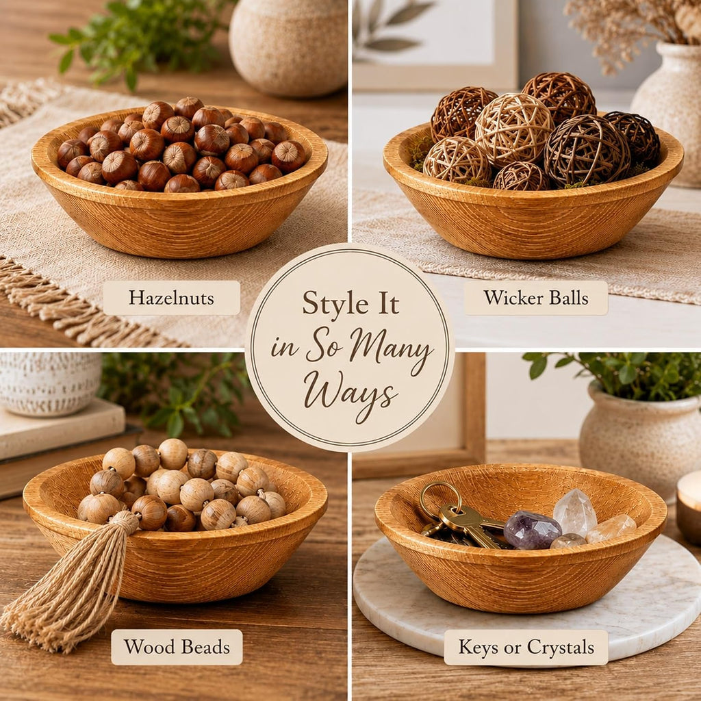 6 Pcs Wooden Dough Bowls for Decoration Passover Vintage Round Hand Carved Wood Bowl Bulk for DIY Crafts Decoration Farmhouse Supplies Housewarming Gift (Brown)