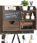 Key Holder Wall Mount, 14.5x11.2x3.5'' Larger 3-Tier Shelf 8 Hooks Drawer Storage,Wooden Key and Mail Holder for Wall,Farmhouse,Home,Living Room,House,Office Decor,Hats,Bag,Dog Leash Hanger Organizer