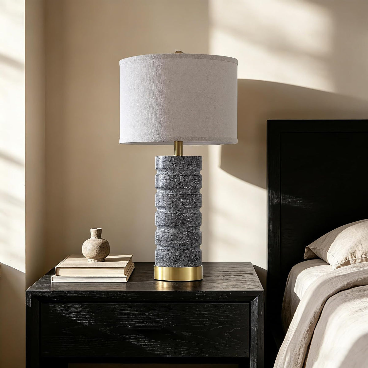 AIEAMPDO 26" Travertine Resin Table Lamps for Bedroom Set of 2, Gray