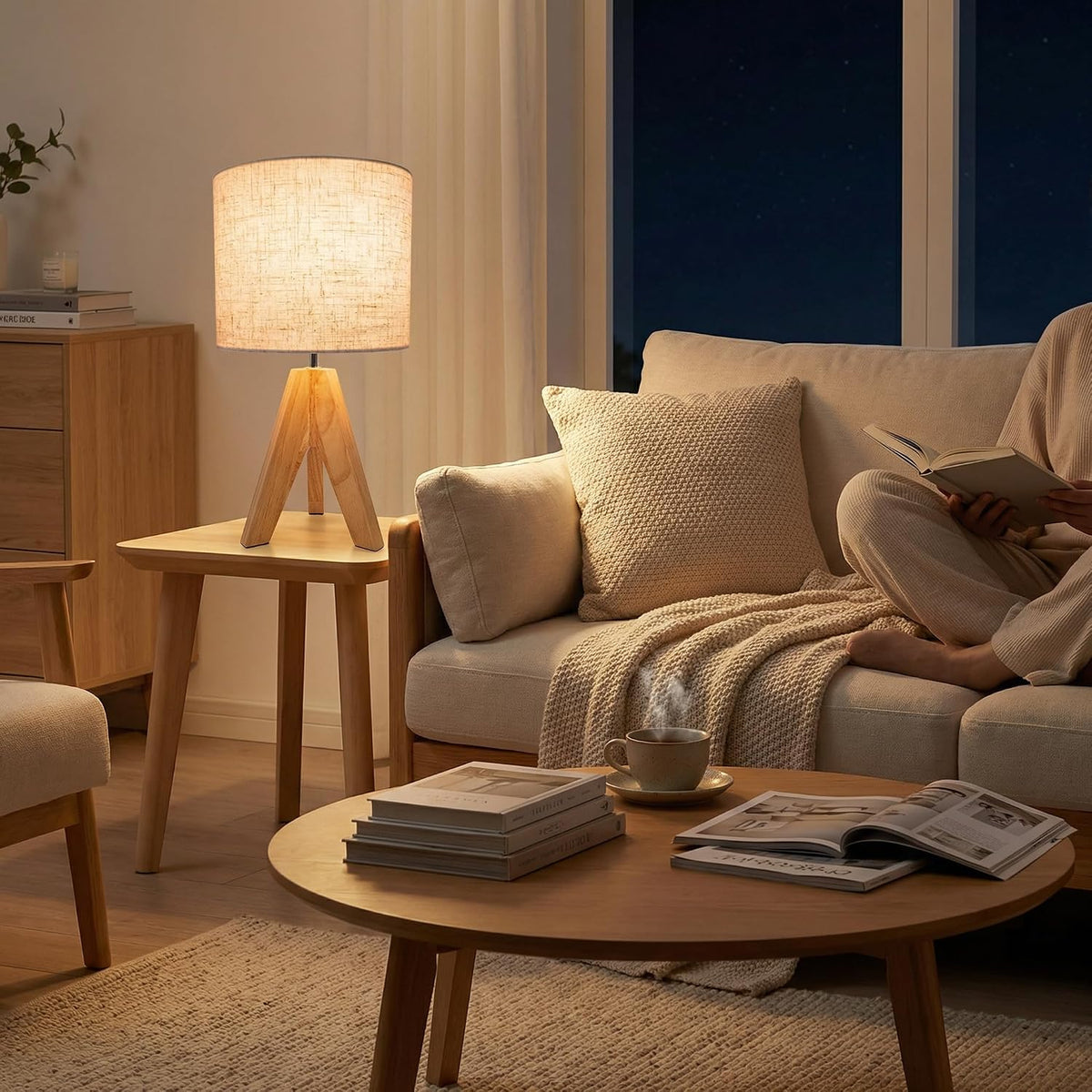 Tripod Table Lamp Small: 2 Pack Wooden Nightstand Lamp with E26 Socket