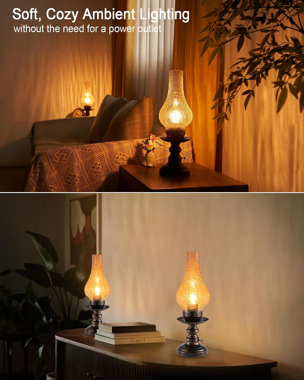 UMEXUS Vintage Rechargeable Cordless Table Lamp, Small Battery Powered Lamp