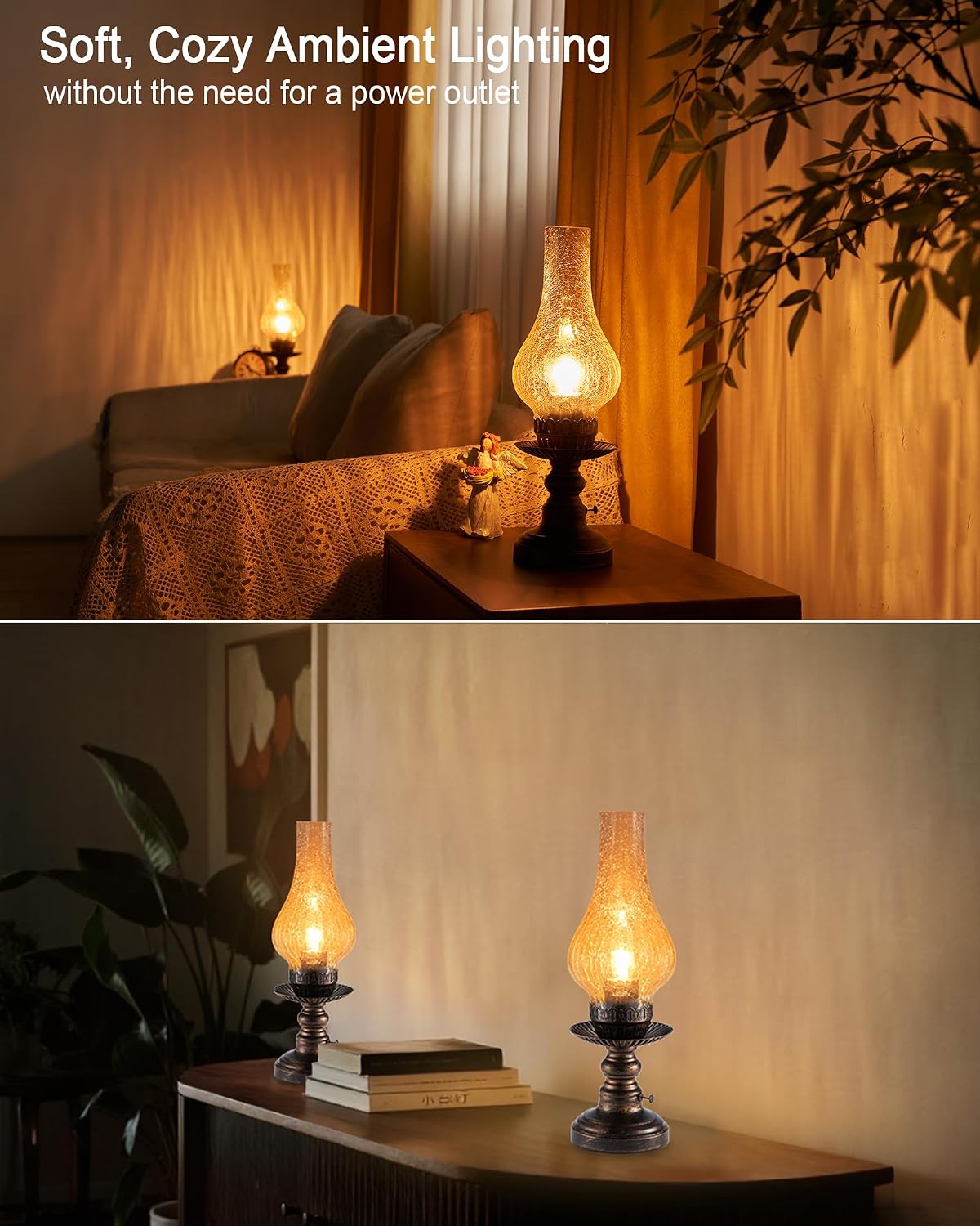 UMEXUS Vintage Rechargeable Cordless Table Lamp, Small Battery Powered Lamp