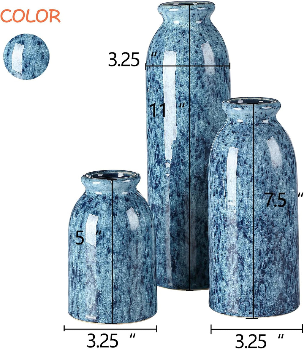 Blue Ceramic Vase Sets, Modern Farmhouse Country Flower Vases Home Decor