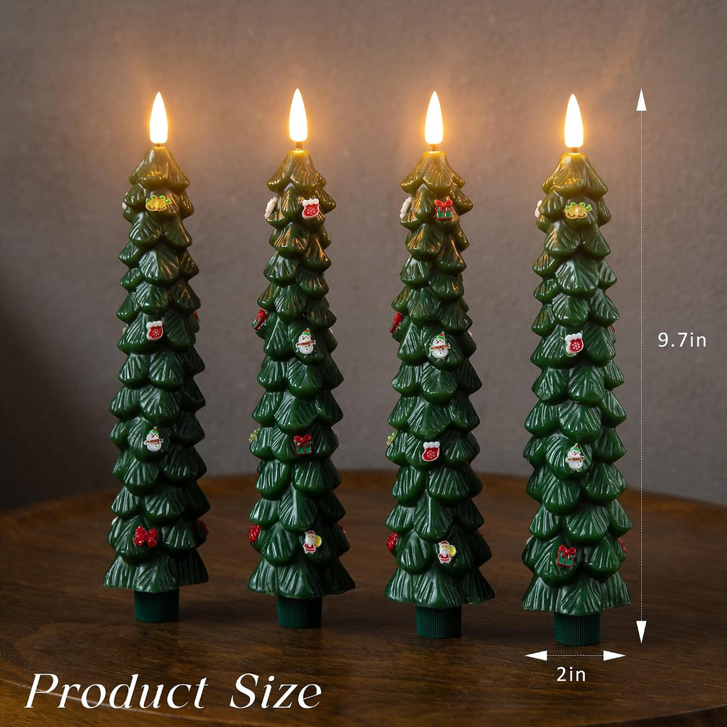 LUSHARBOR Christmas Tree Candles, 4 Pack Flameless Taper Candles 9.8"